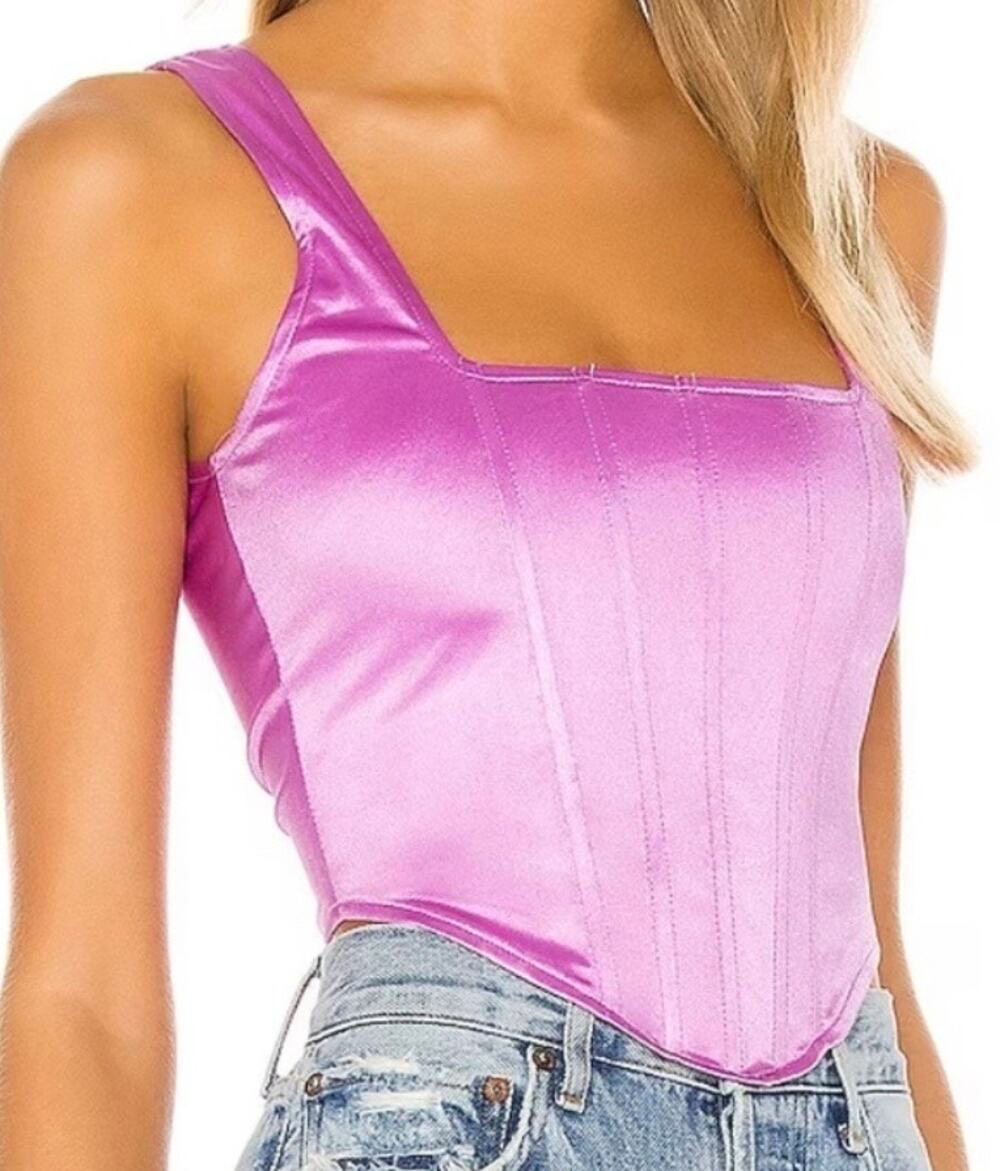 Superdown Catey Corset Top S Purple Satin Boned Bustier Revolve